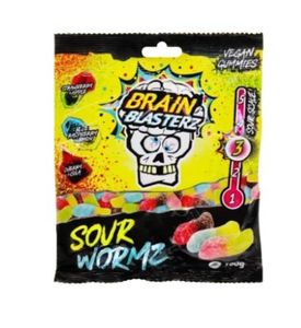 Hovedbilde Brain Blasterz Sour Wormz gummies 100g*16st.